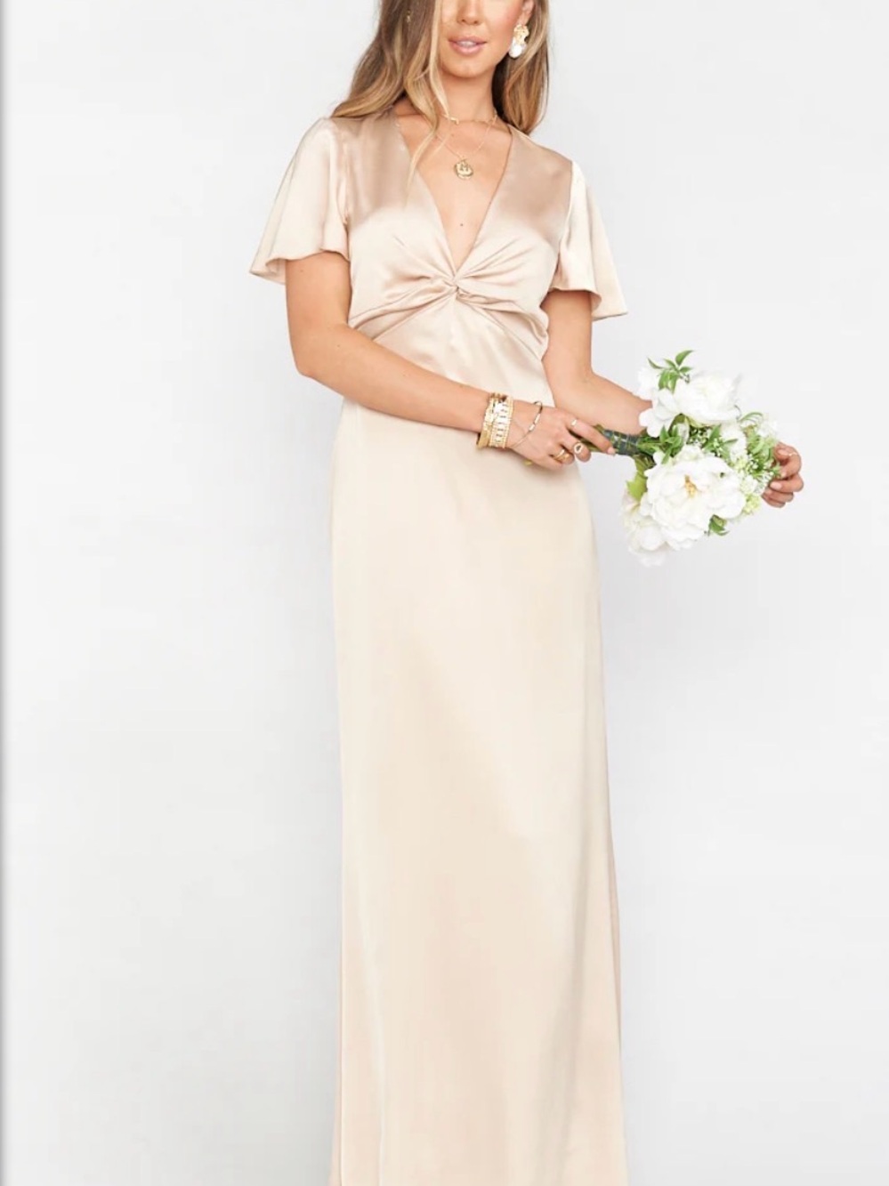 Show Me Your MuMu Champagne Luxe Satin Rome Twist Maxi Dress